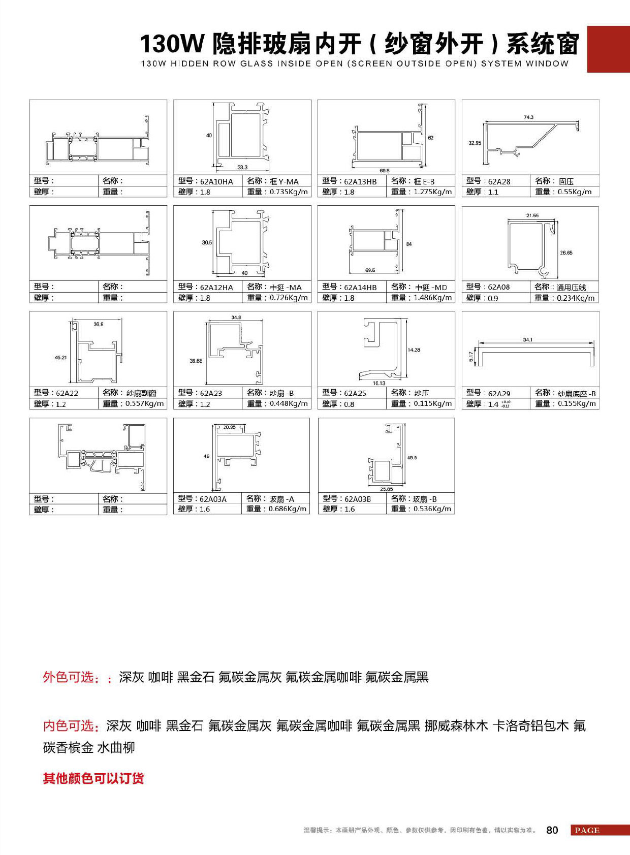 130W隐排玻扇内开(纱窗外开)系统窗